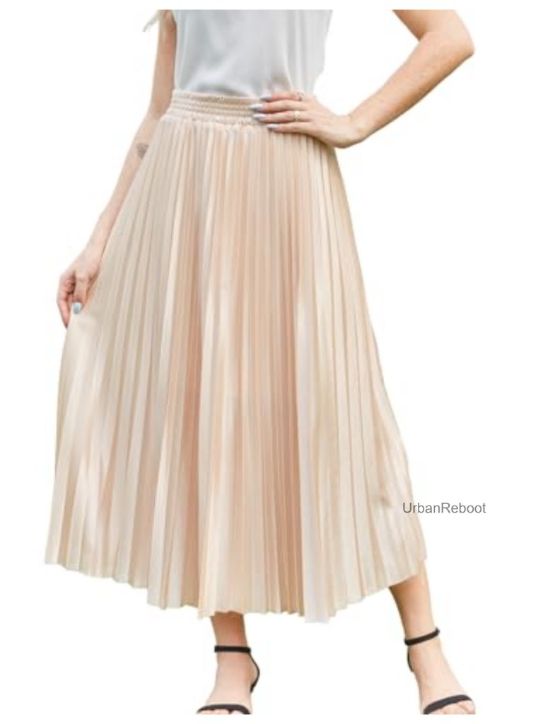 Elastic High Waist Flowy Pleated Midi Skirt - Lightweight Chiffon